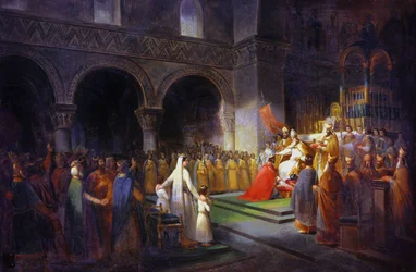 Coronation of Pepin the Short at Saint Denis Abbey