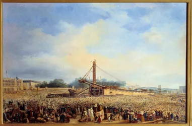 Erection of the Obelisk of Luxor at Place de la Concorde in Paris