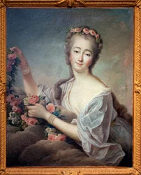 Portrait of Madame du Barry as Flora (Jeanne Becu, Countess or Madame of Barry, 1743-1793) - Painting by Francois Hubert Drouais (1727-1775)