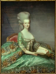 Portrait of Marie Antoinette (1755-1793), Queen of France. This portrait was given by the Queen to her confessor in 1781. Painting by François Hubert Drouais (1727-1775), 18th century, Private Collection