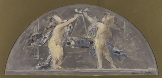 Sketch for the Dining Room of the Hôtel de Ville de Paris, Two Children Lifting a Large Box Together