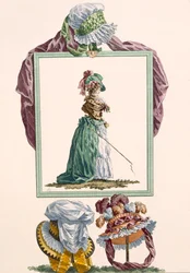 Young Woman Dressed in Pierrot Caraco Holding a Carriage Whip, engraved by Dupin, plate no.238 from 