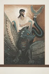 Ulysees and Dragon from Prometheus Bound by Aeschylus, pub. 1941