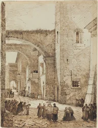 A Priest Processing through a Medieval Street in Viterbo