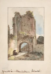 Monk Seated Before a Ruined Gateway
