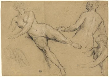 Sheet of Studies: Three Women and a Hand (recto); Sketches of Male Nudes, Heads and Hand (verso)
