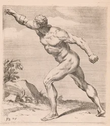A Nude Fighting Man, side view, turned to left