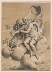 Venus Seated Next to Her Chariot on the Clouds