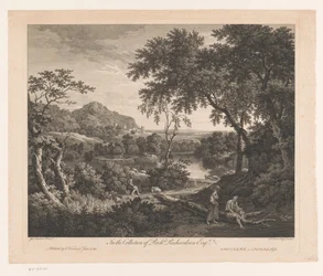 Landscape with Shepherd and Two Figures by a Pool