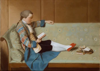 Portrait of a Man reclining on a Sofa, reading