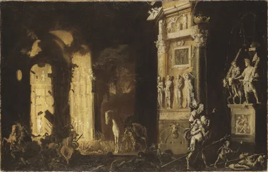 The Fire of Troy with Aeneas Carrying Anchises, by Francois de Nome