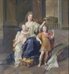 Duchess de la Ferte with the Duke of Brittany and the Duke of Anjou (Louis XV) c.1712