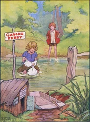 The duck took them over one at a time on her back