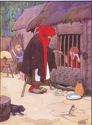 The old woman shut Hansel in a stable