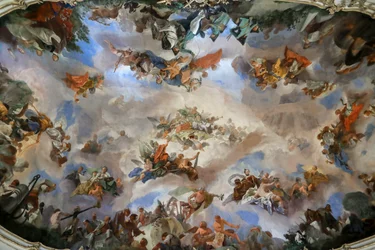 Ceiling Fresco in the Great Gallery at Schönbrunn Palace, Allegory of the Prosperity of the Austrian Monarchy, Vienna, Austria, 2024