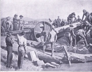 Getting a gun over a nasty place (illustration from After Pretoria: The Guerilla War, 1902)