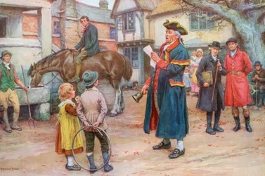 Town crier reading the news, c.1925