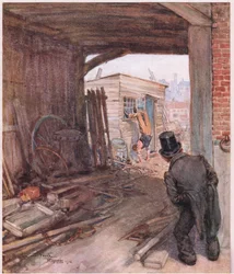 Arrived at his destination, the first object that presented itself to his view was a pair of very imperfectly shod feet in the air, c.1920