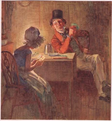 The Marchioness holding her cards very tight in both hands, considered which to play, c.1920