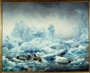 Fishing for Walrus in the Arctic Ocean. View of the Polar Sea, Greenlanders hunting walrus. Dieppe, Musée du Château, 1.3 x 1.63 m, 1841