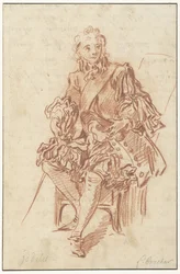 Jodelet Sitting on a Chair (Design for the Illustration of Les Précieuses Ridicules from the 1734 Edition of Molière