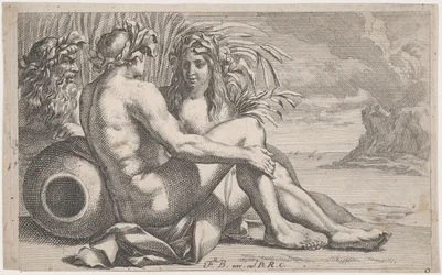 River gods reclining before a seascape