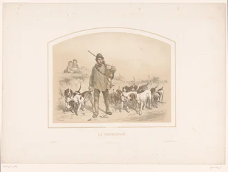 Hunter with Ten Hunting Dogs