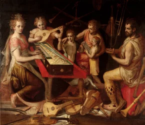 Music Characters. Allegory of musical instruments by Frans Floris (1515-1570)
