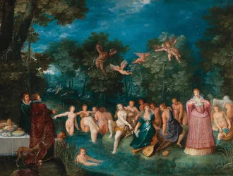 Diana and Her Nymphs Bathing, with a Stag Hunt in the Background