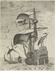 A Warship Accompanied by a Galley from Sailing Ships