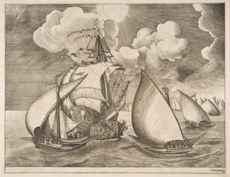 Fleet of Galleys Escorted by a Caravel, from The Sailing Vessels, 1561-65