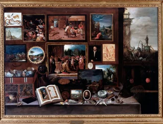 View of a cabinet of curiosities or chamber of wonders (Painting)