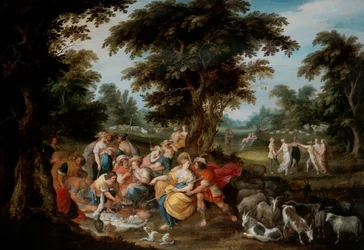 Arcadia: A Pastoral Landscape with Shepherds and Shepherdess Picnicking