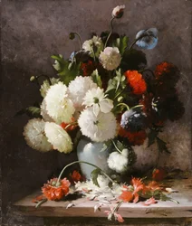 Peonies on a Stone Ledge