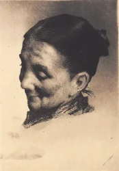 Head of an Elderly Woman with Downward Gaze, Facing Left