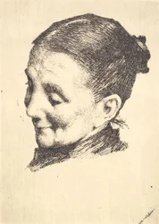Head of an Elderly Woman with Downward Gaze, Facing Left