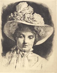 Young Girl, Front View, with Wide-Brimmed Hat