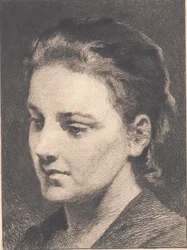 Young Girl with Hair Tied Up, Half-Profile