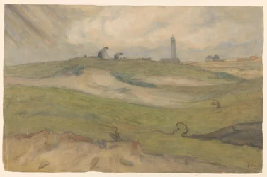 Dune Landscape with Lighthouse and Net Menders