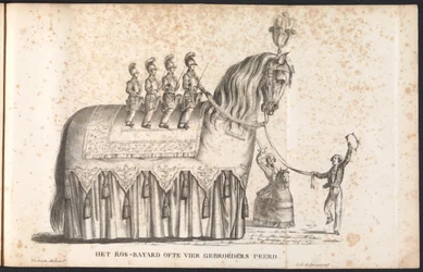 Ros Beiaard as a Parade Float in the Procession for Saint Rumbold, 1825 (title on object: The Ros-Bayard or Four Brothers Horse)