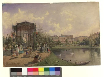In the City Park. Detail with Iron Pavilion (left) and Kursalon (background)