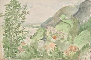 River Landscape in the Mountains with Castle