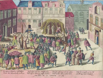 Execution in Bruges by burning of three friars for sodomy, 28 June, 1578