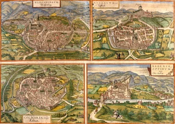 Map of Weissenburg in Germany, Rouffach and Colmar in France and Baden in Switzerland