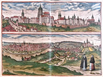 Prague, capital of the Kingdom of Bohemia, Czech Republic (engraving)