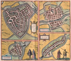 Sneek, Dokkum, Sloten, Ijlst, Netherlands (engraving)