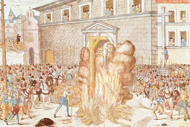 The Execution of the Magistrate Anne du Bourg Sentenced to Hanging to be Followed by the Burning of the Corpse, December 23