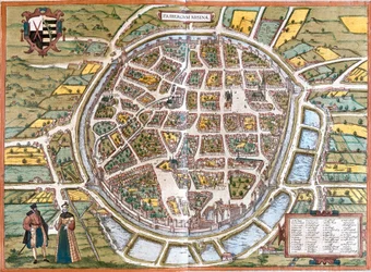 Town map of Freiberg, Germany (etching)