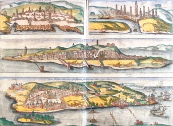 Views of Casablanca and Azemmour in Morocco, Diu and Goa (India)