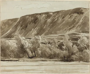 A River Bank with Mountains Beyond